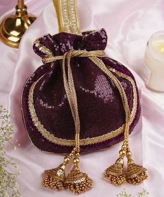 Wine and gold georgette sequin potli bag 2
