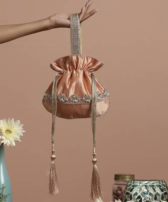 Peach pure silk potli bag 1