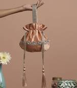 Peach pure silk potli bag