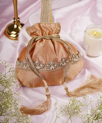 Peach pure silk potli bag 2