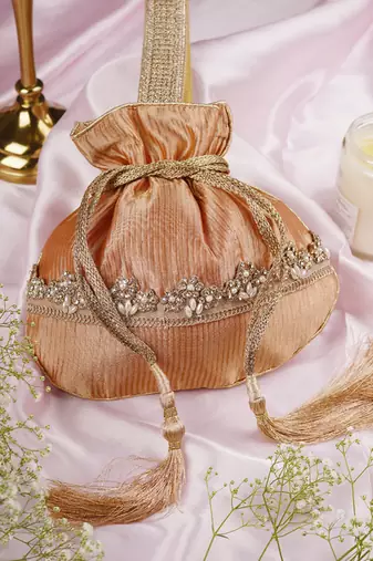 Peach pure silk potli bag