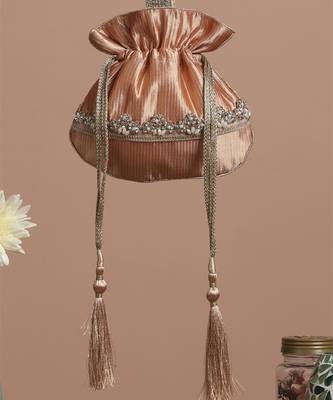 Peach pure silk potli bag 3