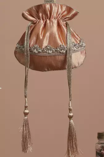 Peach pure silk potli bag