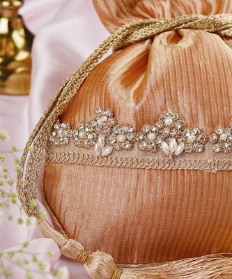 Peach pure silk potli bag 4