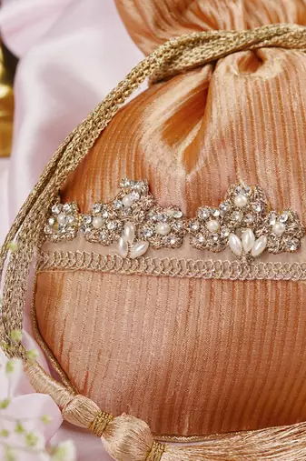 Peach pure silk potli bag