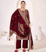 Maroon jacquard pure silk unstitched straight pant style