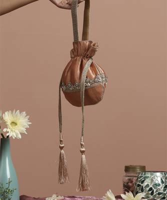 Peach pure silk potli bag 5