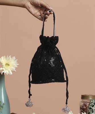 Black georgette embroidered potli bag 1