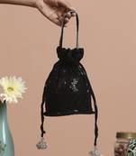 Black georgette embroidered potli bag