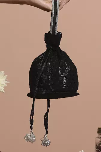 Black georgette embroidered potli bag