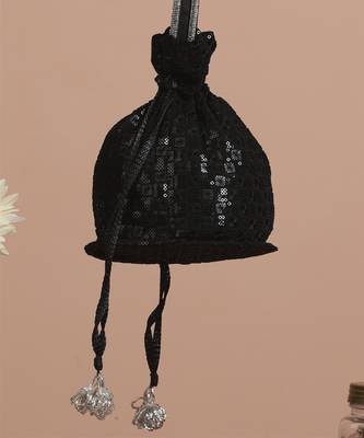 Black georgette embroidered potli bag 4