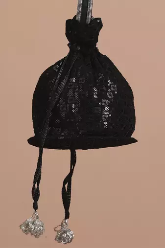 Black georgette embroidered potli bag