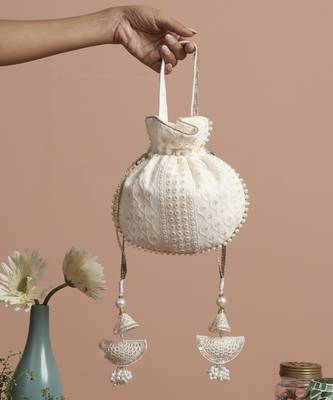 White georgette with gold sequin potli bag 1