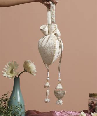 White georgette with gold sequin potli bag 2