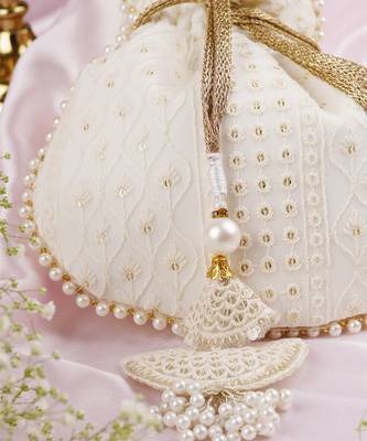 White georgette with gold sequin potli bag 3