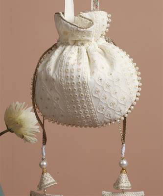 White georgette with gold sequin potli bag 4