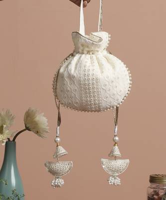 White georgette with gold sequin potli bag 5