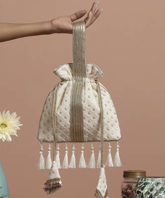 White georgette with gold sequin potli bag 1