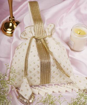 White georgette with gold sequin potli bag 2