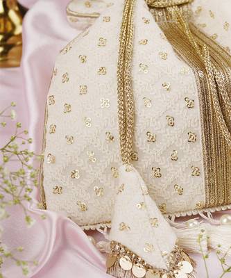White georgette with gold sequin potli bag 3
