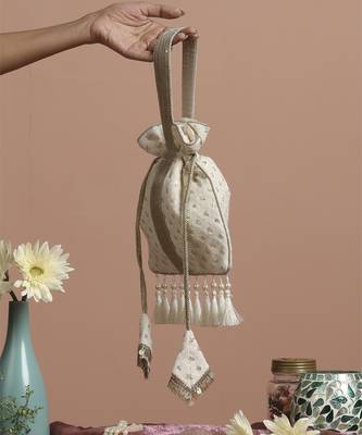 White georgette with gold sequin potli bag 5