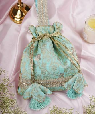 Mint silk brocade potli bag 2