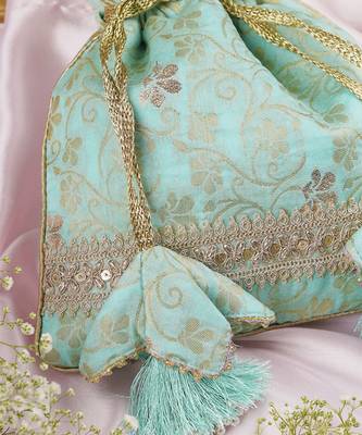 Mint silk brocade potli bag 3