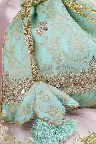 Mint silk brocade potli bag