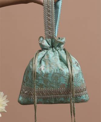 Mint silk brocade potli bag 4