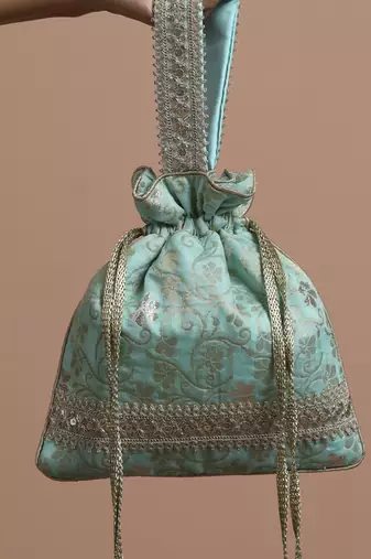 Mint silk brocade potli bag