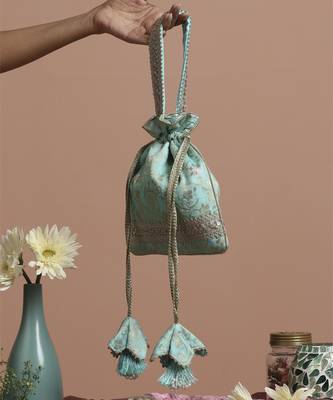 Mint silk brocade potli bag 5