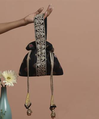 Black with gold brocade potli bag 1