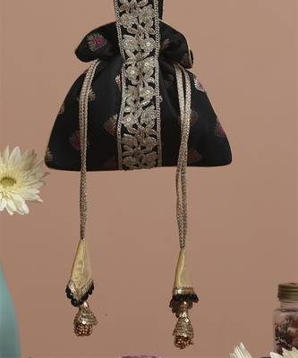 Black with gold brocade potli bag 2