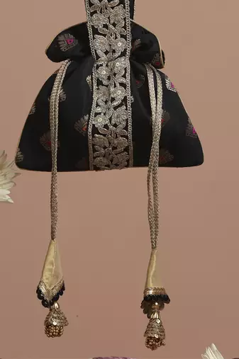 Black with gold brocade potli bag