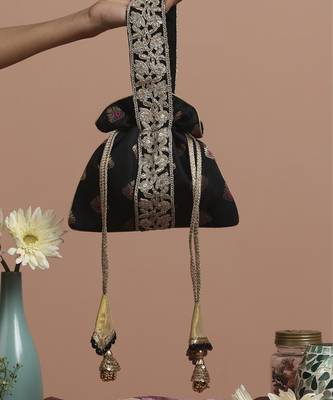 Black with gold brocade potli bag 3
