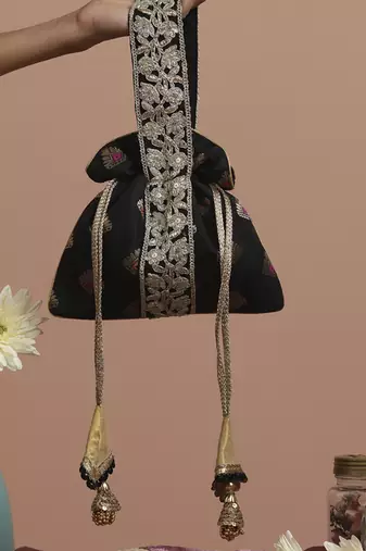 Black with gold brocade potli bag