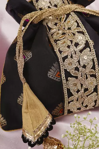 Black with gold brocade potli bag