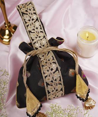 Black with gold brocade potli bag 5