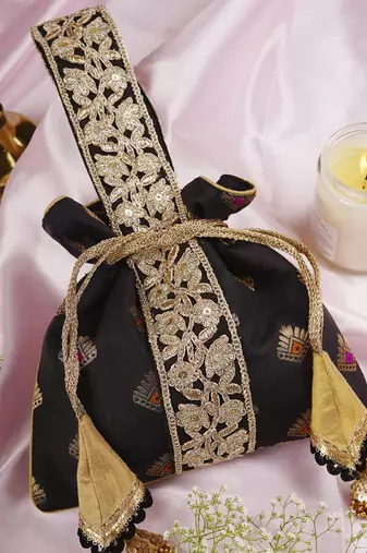 Black with gold brocade potli bag
