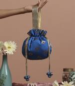 Blue and gold brocade potli bag