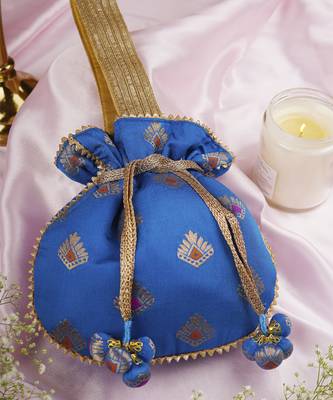 Blue and gold brocade potli bag 3