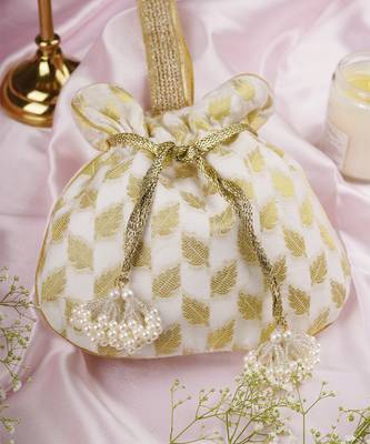 Gold and white chanderi potli bag 2