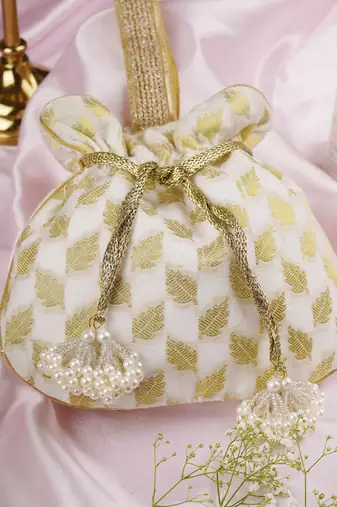 Gold and white chanderi potli bag