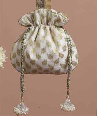 Gold and white chanderi potli bag 4