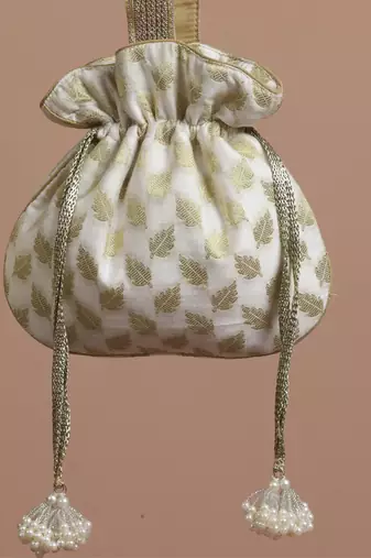 Gold and white chanderi potli bag