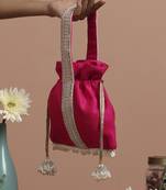 Magenta and white silk potli bag