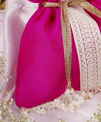 Magenta and white silk potli bag 2