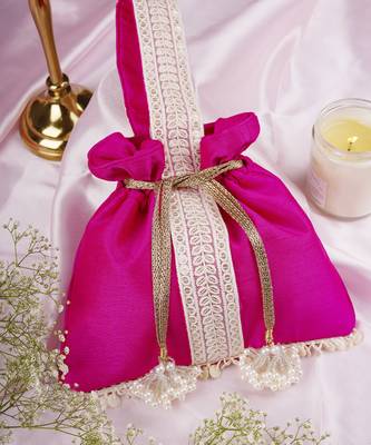 Magenta and white silk potli bag 3