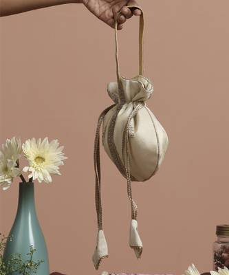 Cream and gold buti silk potli bag 2