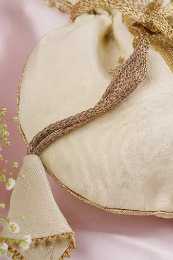 Cream and gold buti silk potli bag